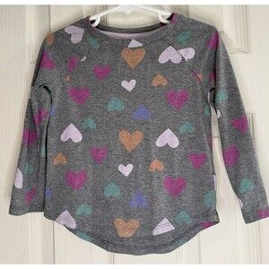 Cat & Jack Girls 3T Long Sleeve Heart Print Shirt Gray Top Excellent Condition
